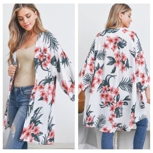 Bohemian Chic Floral Kimono Wrap Swim Coverup With Sleeves One Size S-2X